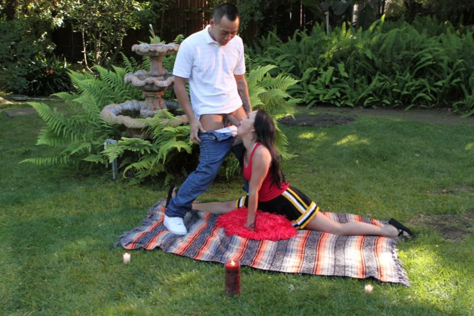 White girl fucks asian guy in park